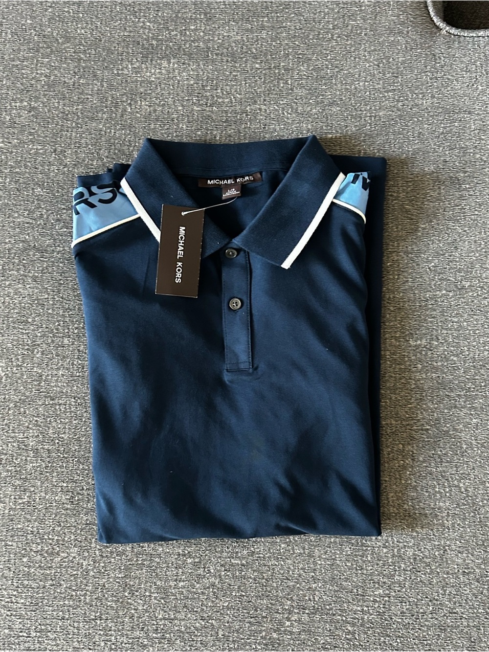 Michael Kors Navy Polo with Light Blue Shoulder Panels and White Piping
